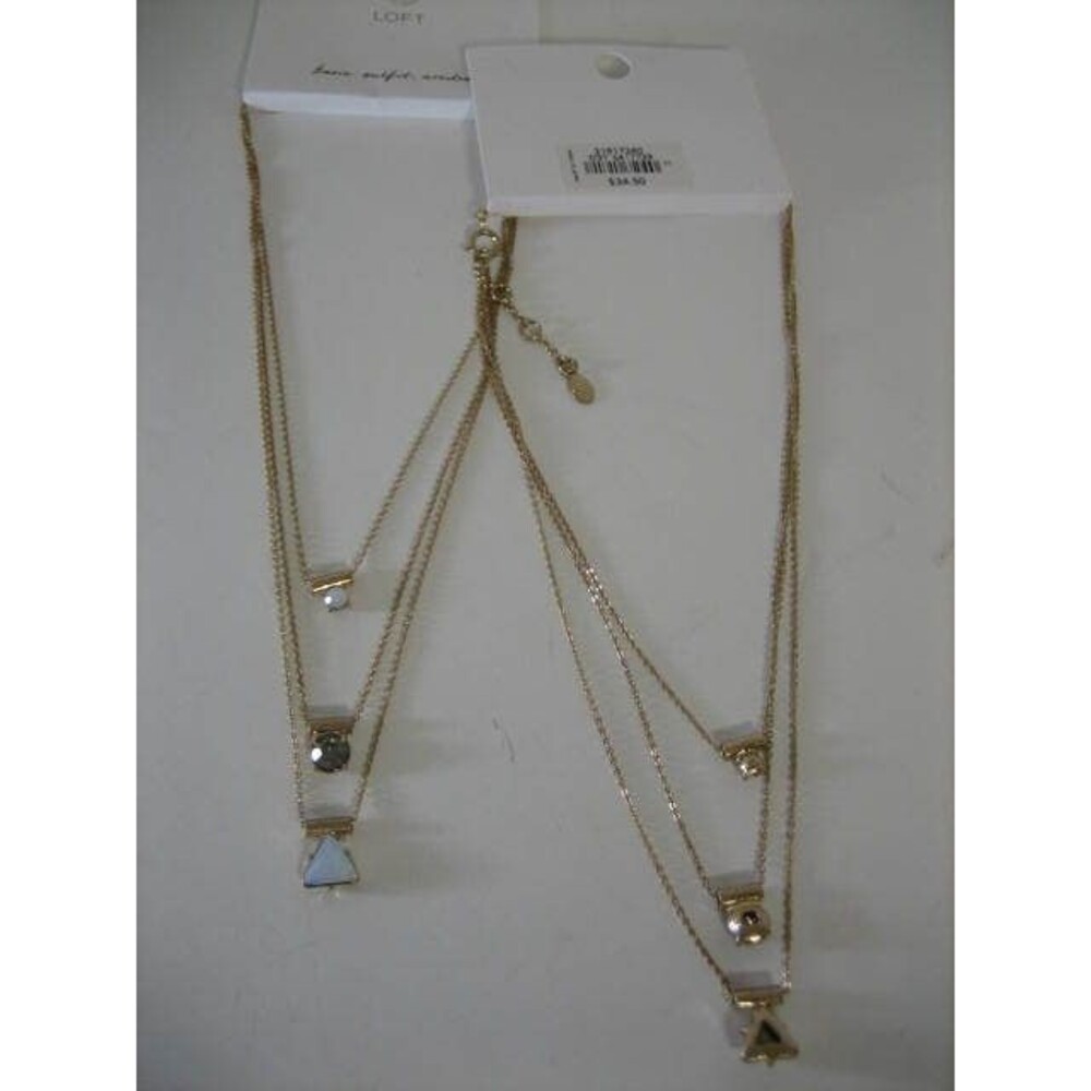 Ann Taylor LOFT Delicate Geo Stone Tiered Layer Multi Strand Necklace NWT $34.50